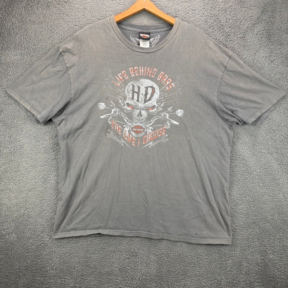 Harley Davidson Las Vegas Mens 2XL Gray Life Behind Bars Skull Graphic T-Shirt